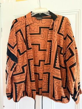 Ann Maurice San Francisco Copper & Black Geometric Open Front Sweater Jacket